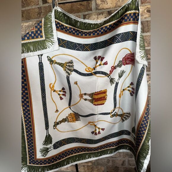 Vintage FENDI 100% Silk Scarf Tassel Rope Print 35x33” - Picture 2 of 14